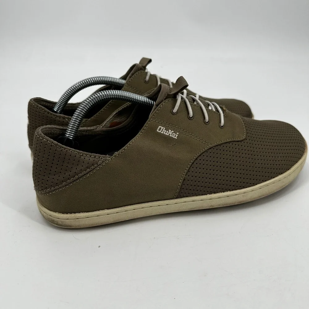 OluKai Nohea Moku Mens Olive‎ Brown Mesh Boat Shoes Sneakers Size 10 Casual Slip